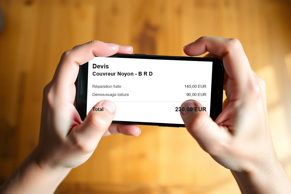Devis couvreur à Noyon détaillé et transparent affiché sur smartphone